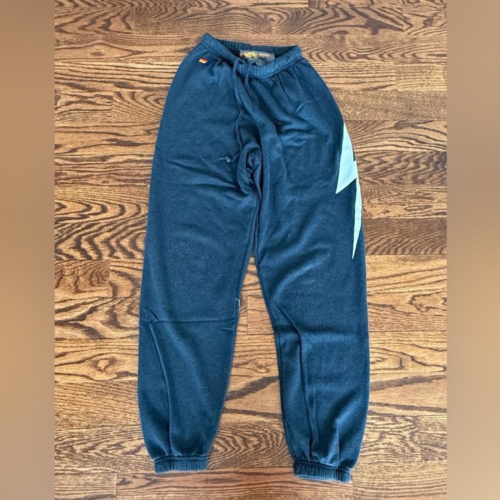 Aviator Nation Black Joggers with White Lightning Bolt